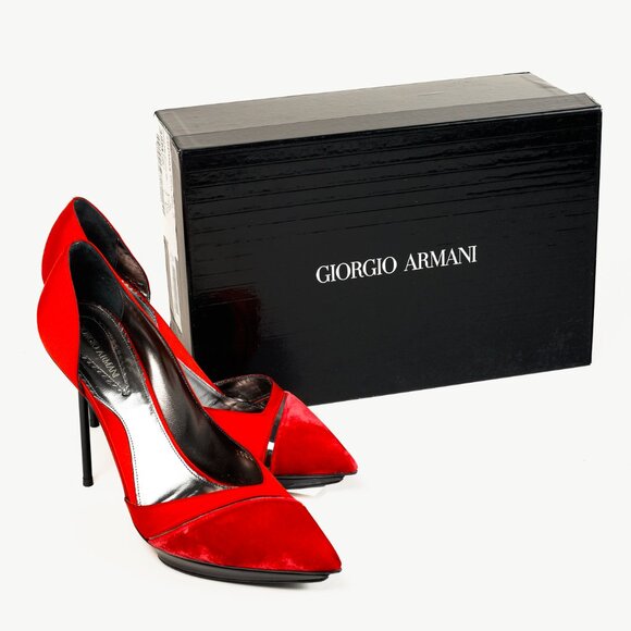 Giorgio Armani Rosso Velvet & Satin D'Orsay Heels - Picture 12 of 12